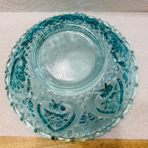 Vintage KIG turquoise blue candy dish, pedestal feet. NO blemishes noted. - Picture 4 of 7
